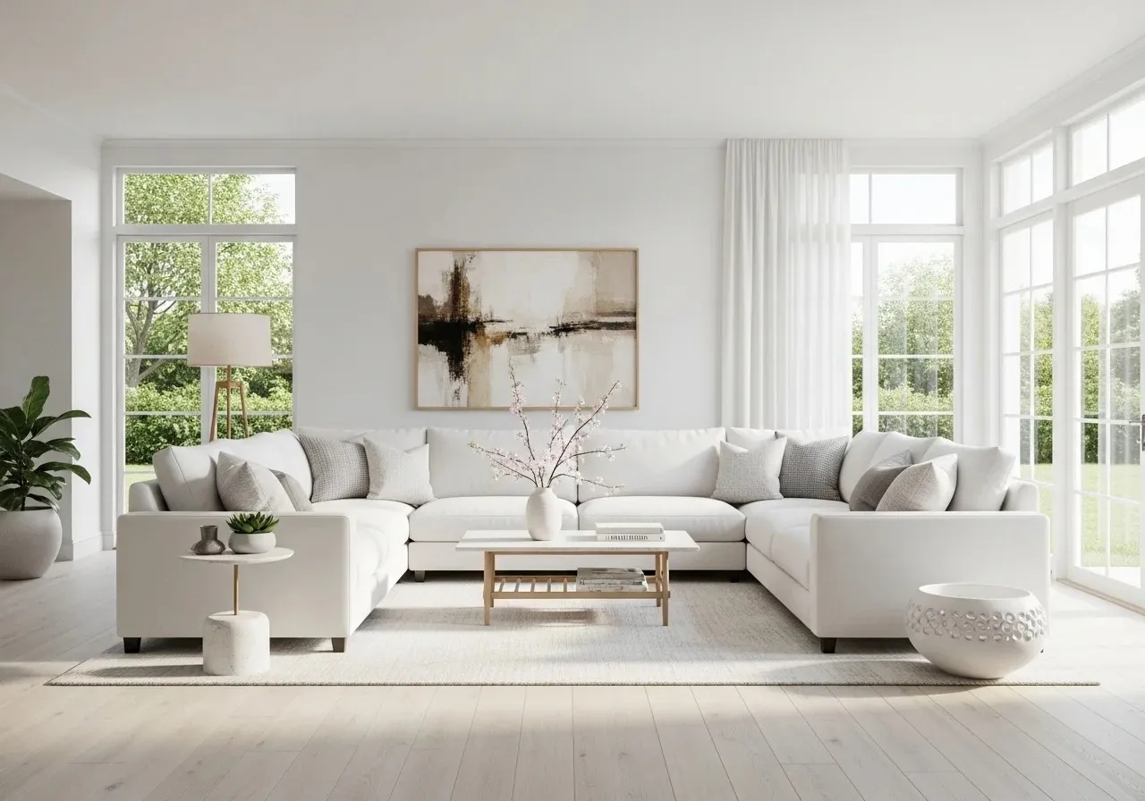Full view of White Couch Living Room beautiful look