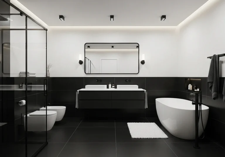 Beautiful black and white bathroom look