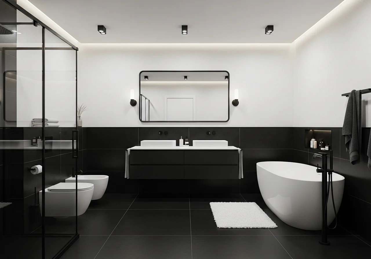 Beautiful black and white bathroom look