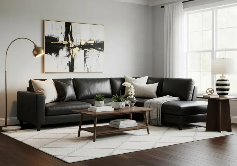 Beautiful black couch living room look