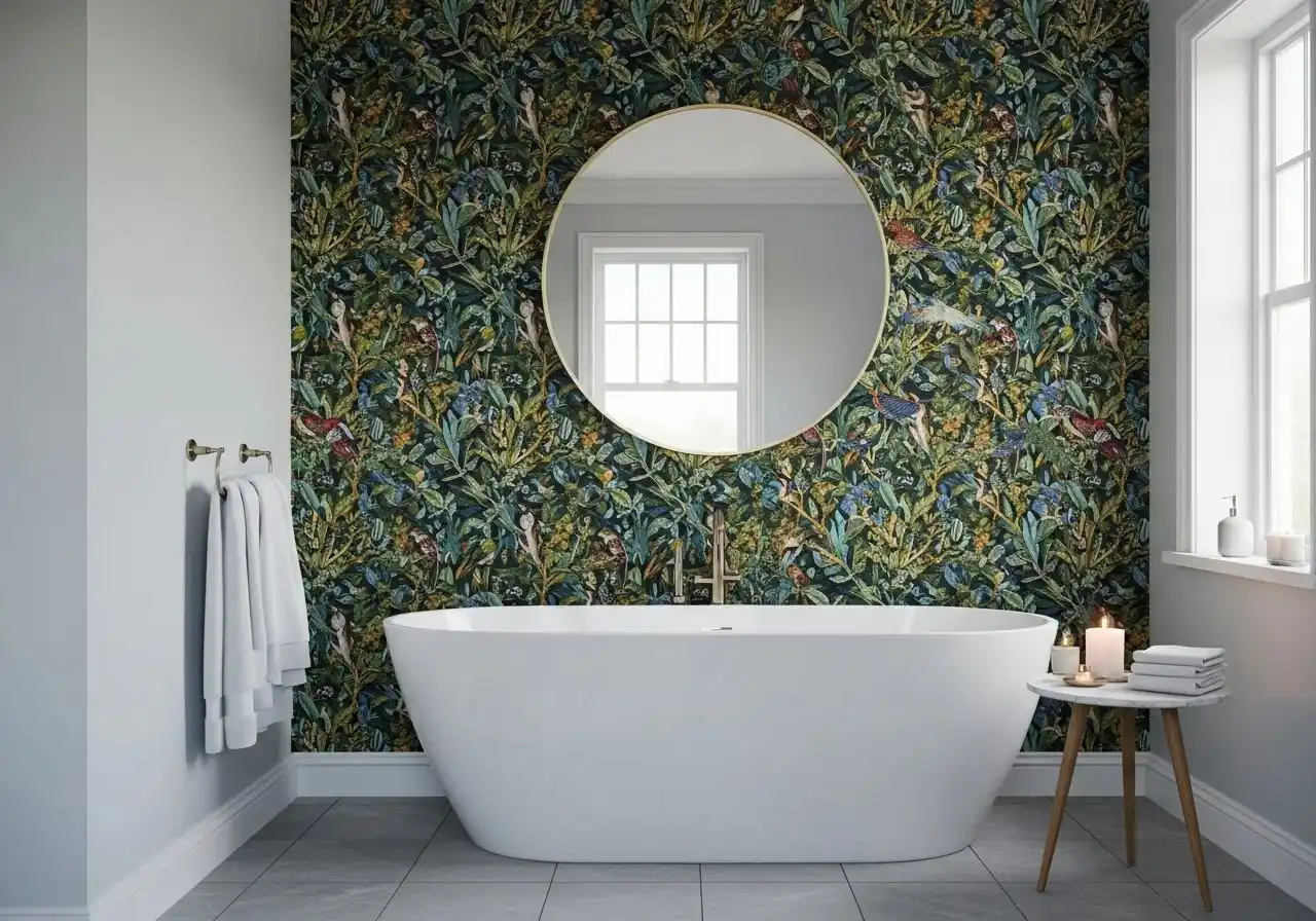 Beautiful bathroom wallpaper look