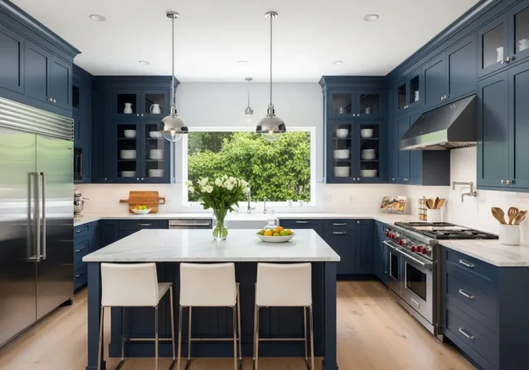 Beautiful kitchen with Blue Kitchen Cabinets look