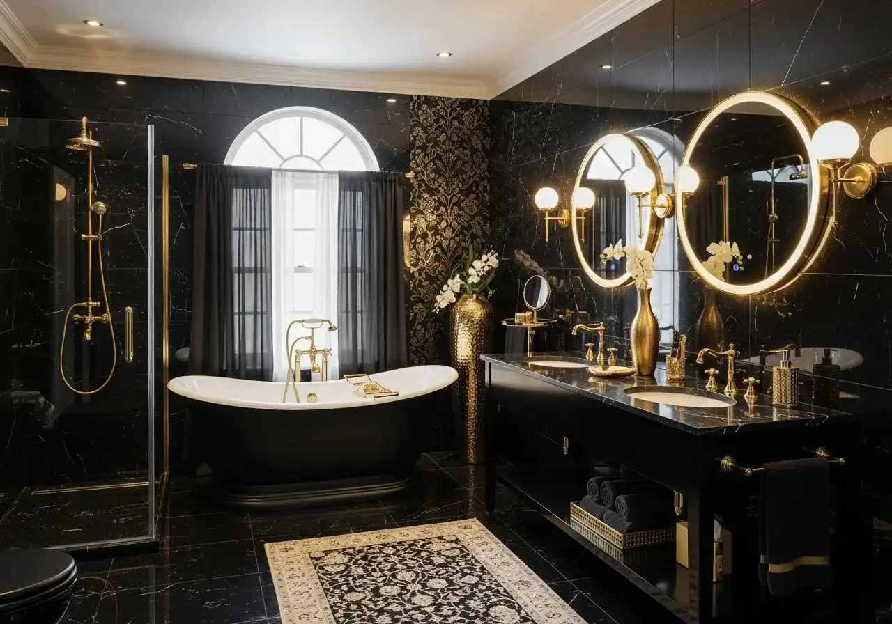 Beautiful black and gold bathroom decor look