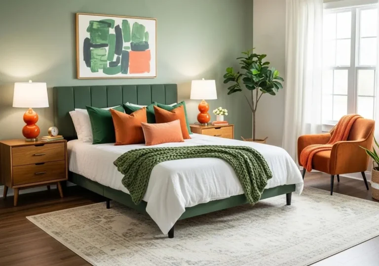 Beautiful green and orange bedroom look