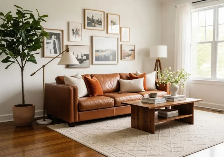 Full view of brown couch living room beautiful look
