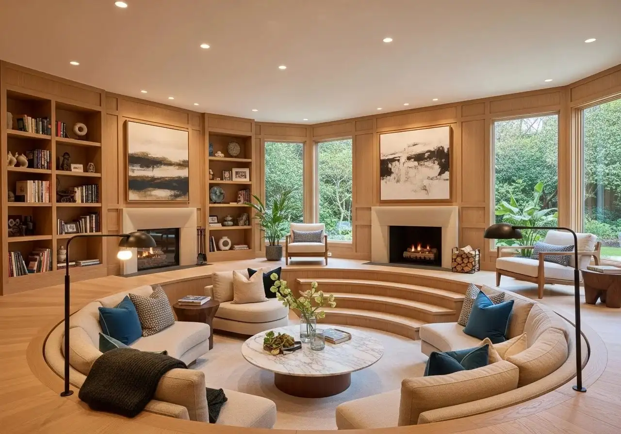 Full view sunken living room beautiful look