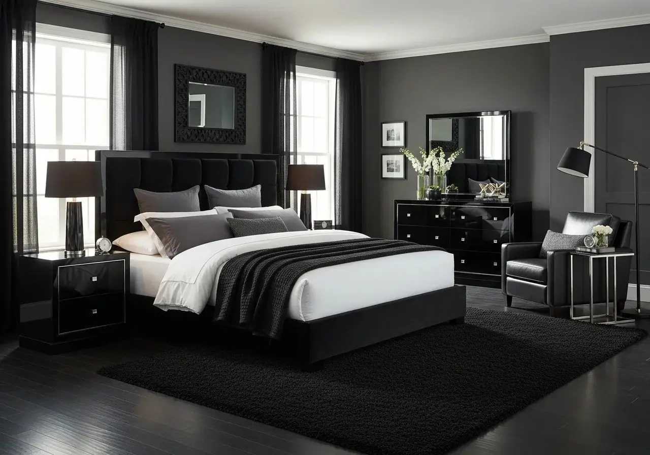 Beautiful black furniture bedroom look