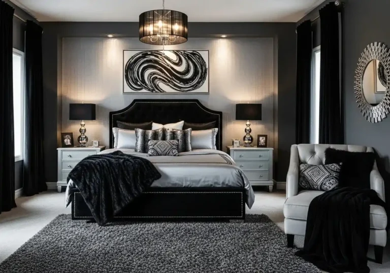 Beautiful black and silver bedroom look