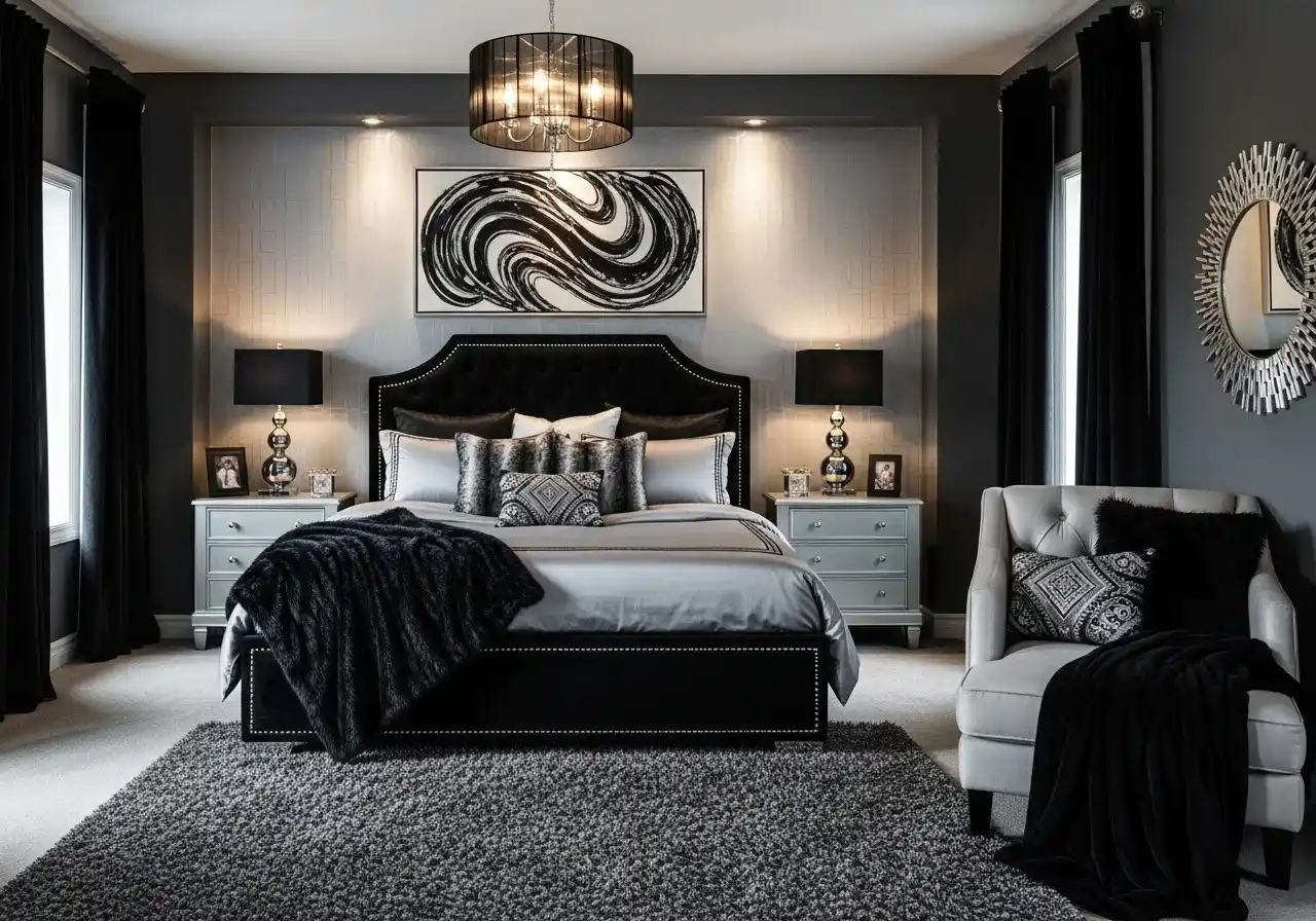 Beautiful black and silver bedroom look