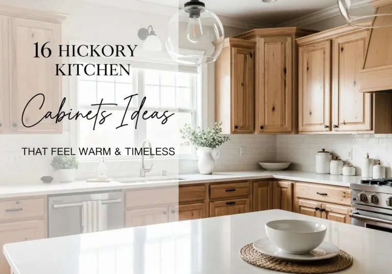 Hickory kitchen cabinets ideas with warm wood tones, white countertops, and cozy modern farmhouse style